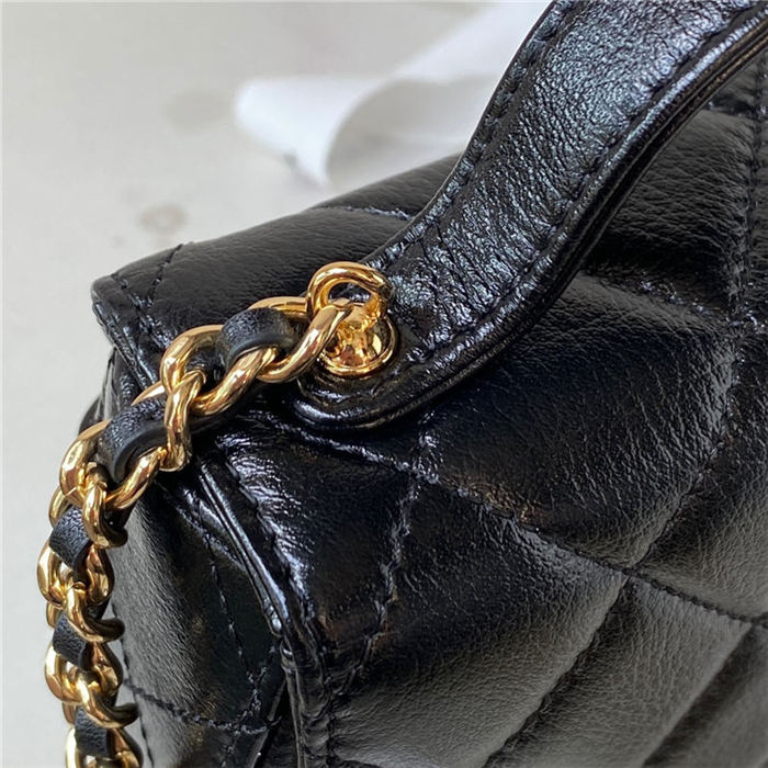 Chanel FLAP BAG With Top Handle AP3367 Shiny Aged Calfskin & Gold-Tone Metal Black High