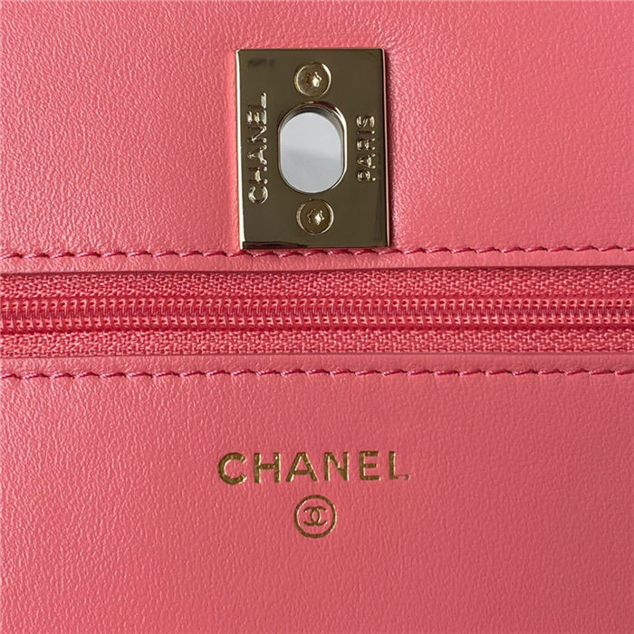 Chanel WALLET ON CHAIN A80982 Lambskin & Gold-Tone Metal Pink A