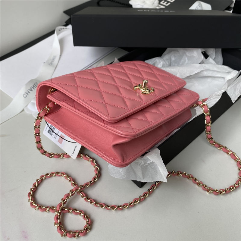 Chanel WALLET ON CHAIN A80982 Lambskin & Gold-Tone Metal Pink A