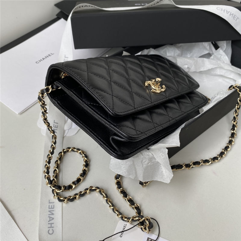 Chanel WALLET ON CHAIN A80982 Lambskin & Gold-Tone Metal Black A