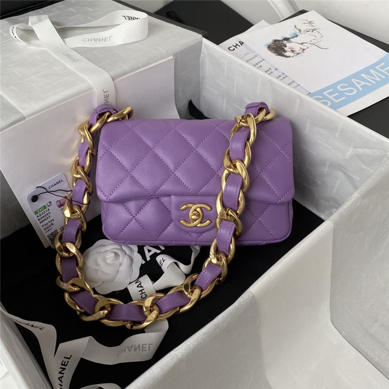 SMALL FLAP BAG AS3214 Lambskin & Gold-Tone Metal Purple A