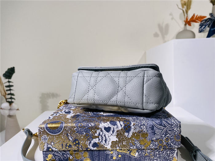 MICRO Dior CARO BAG Supple Cannage Calfskin Grey Mid