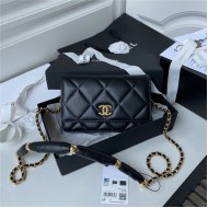 Chanel WALLET ON CHAIN Shiny Lambskin & Gold-Tone Metal Black A