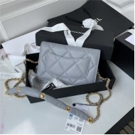 Chanel WALLET ON CHAIN Shiny Lambskin & Gold-Tone Metal Grey A