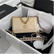 Chanel 19 WALLET ON CHAIN Shiny Lambskin Gold/Silver-Tone & Ruthenium-Finish Metal Nude A