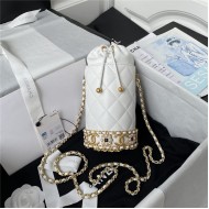 Chanel BUCKET WITH CHAINLambskin Imitation Pearls & Gold-Tone Metal White A