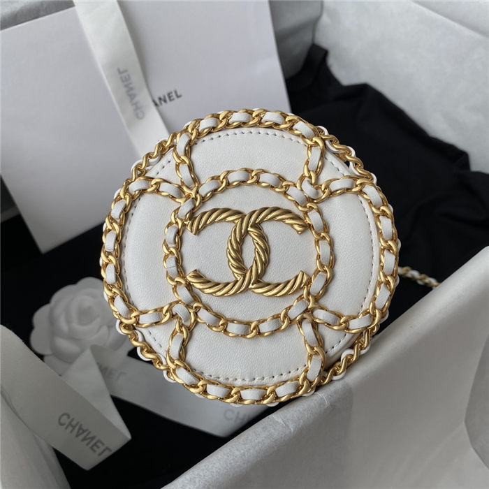 Chanel BUCKET WITH CHAINLambskin Imitation Pearls & Gold-Tone Metal White A