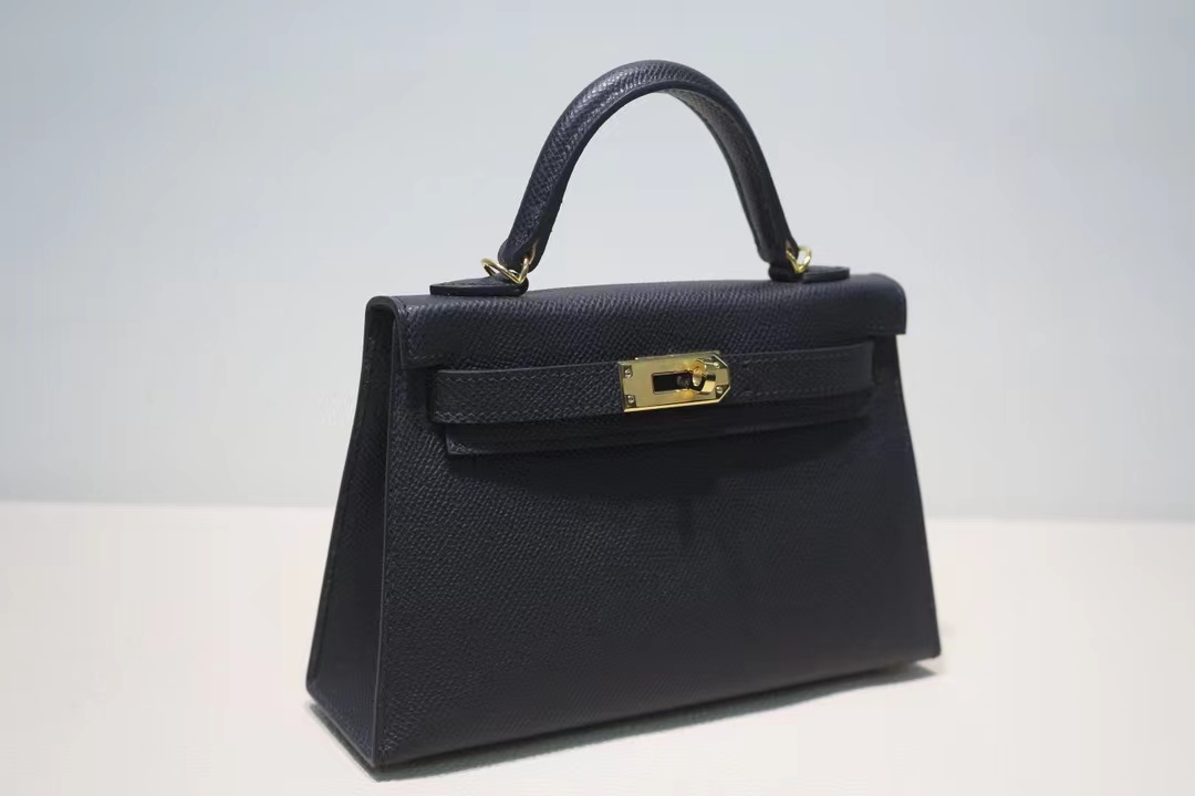 Hermes Kelly Mini II Bag Epsom Leather WAX Gold Metal Black High