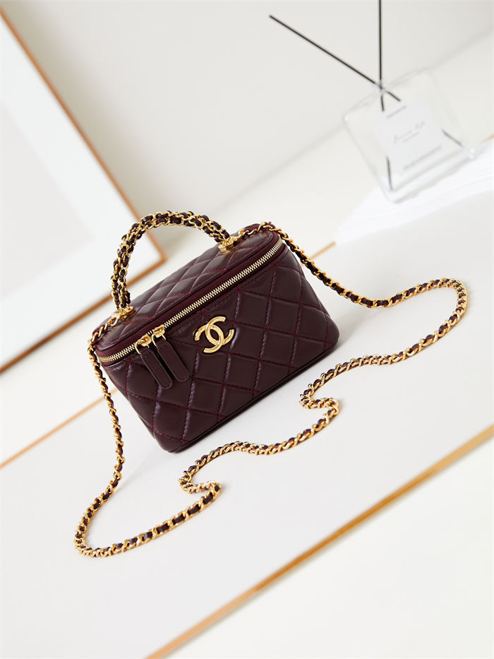 CLUTCH WITH CHAIN AP4168 Shiny Crumpled Calfskin Gold-Metal Burgundy A