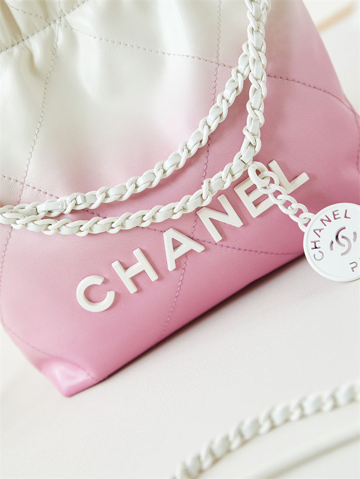 Chanel 22 MINI HANDBAG Patent Gradient Calfskin & Lacquered Metal Light Pink AS3980 High