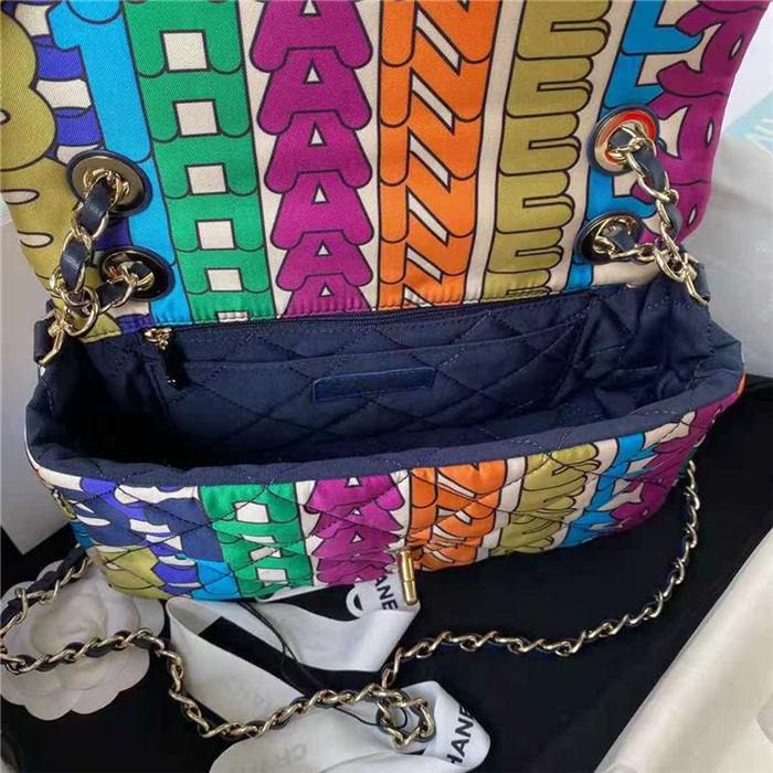 FLAP BAG Printed Fabric & Gold-Tone Metal Multicolor High