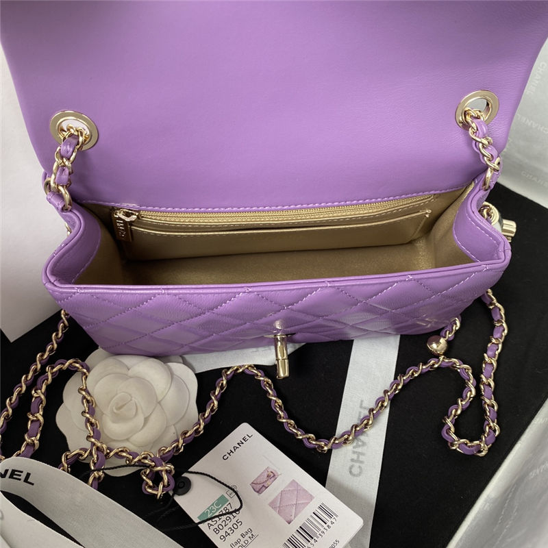 Mini FLAP BAG Lambskin Gold-Metal AS1787 Purple Football A