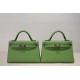 Hermes Kelly Mini II Bag Epsom Leather WAX Silver/Gold Metal Vert Criquet High