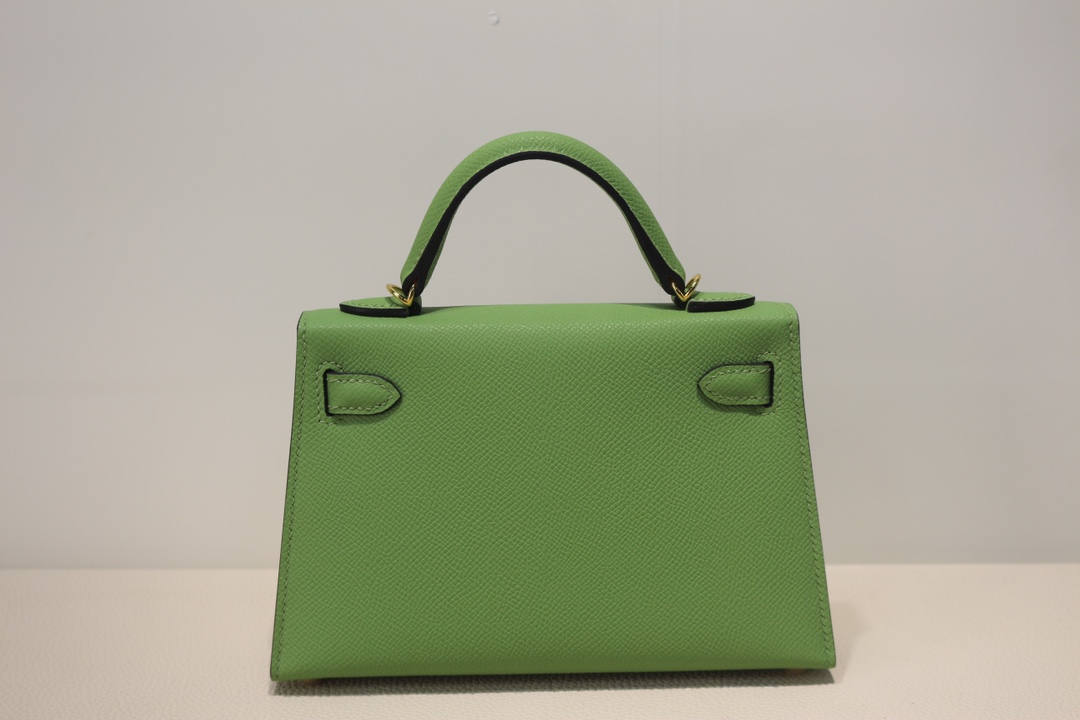 Hermes Kelly Mini II Bag Epsom Leather WAX Silver/Gold Metal Vert Criquet High