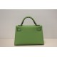 Hermes Kelly Mini II Bag Epsom Leather WAX Silver/Gold Metal Vert Criquet High