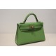 Hermes Kelly Mini II Bag Epsom Leather WAX Silver/Gold Metal Vert Criquet High