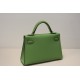 Hermes Kelly Mini II Bag Epsom Leather WAX Silver/Gold Metal Vert Criquet High