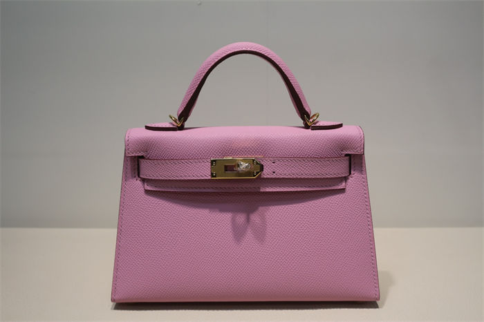 Hermes Kelly Mini II Bag Epsom Leather WAX Silver/Gold Metal Mauve Sylvestre High