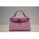 Hermes Kelly Mini II Bag Epsom Leather WAX Silver/Gold Metal Mauve Sylvestre High