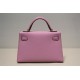 Hermes Kelly Mini II Bag Epsom Leather WAX Silver/Gold Metal Mauve Sylvestre High