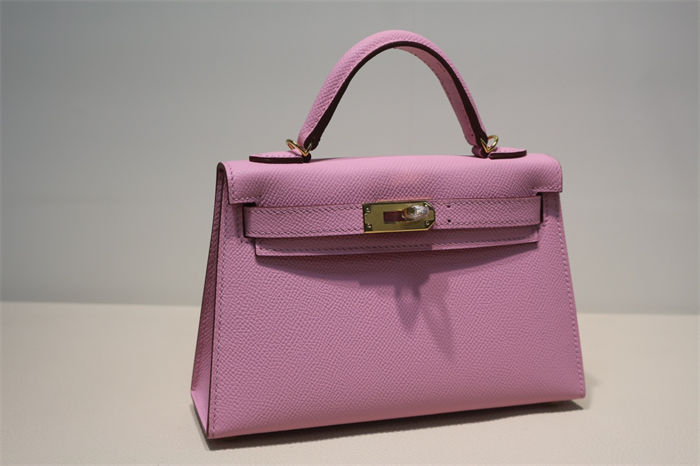 Hermes Kelly Mini II Bag Epsom Leather WAX Silver/Gold Metal Mauve Sylvestre High