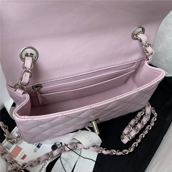 Mini CLASSIC HANDBAG Lambskin Silver Metal Pink A