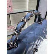 CLUTCH WITH CHAIN AP3566 Shiny Crumpled Calfskin, Strass & Ruthenium-Finish Metal Blue A