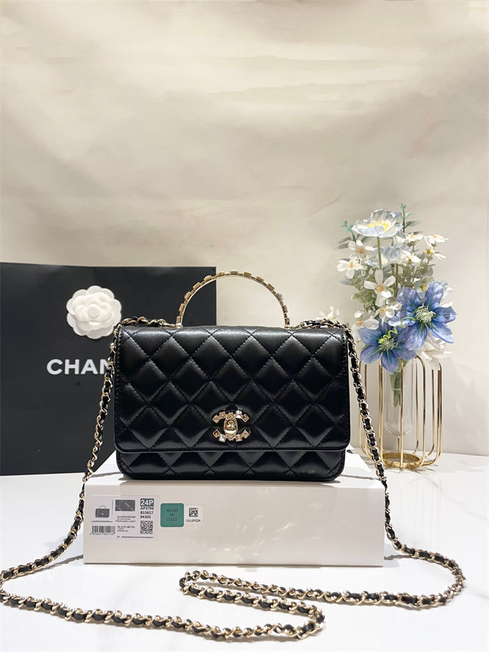 Chanel WALLET ON CHAIN AP3796 Rhinestone Lambskin & Gold-Tone Metal Black A