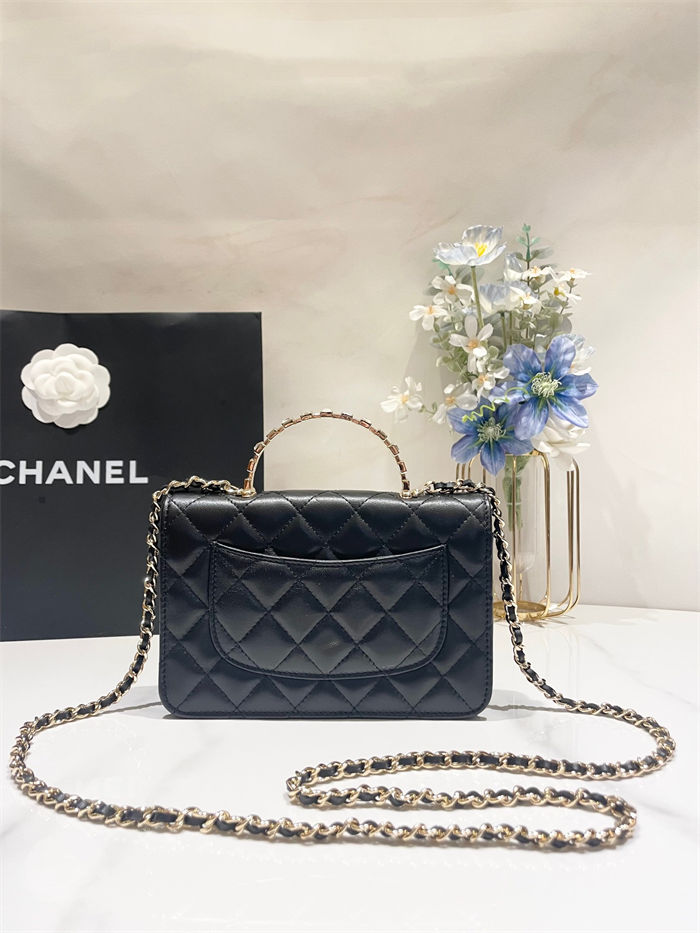 Chanel WALLET ON CHAIN AP3796 Rhinestone Lambskin & Gold-Tone Metal Black A