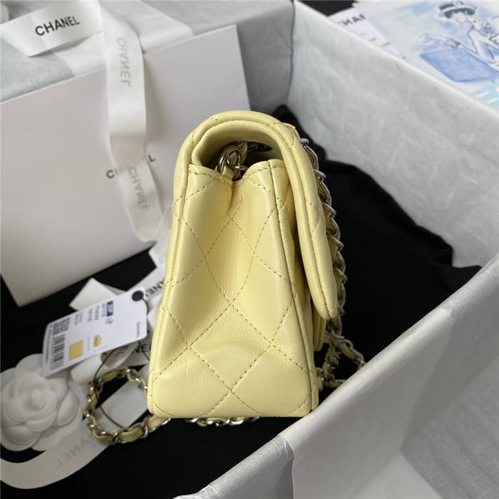 Mini CLASSIC HANDBAG Lambskin Silver Metal Yellow A