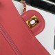 Small CLASSIC HANDBAG Grained Calfskin Gold Metal Red-E A