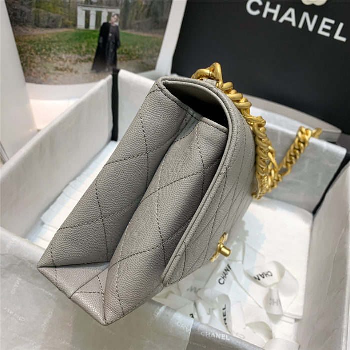 Chanel FLAP BAG Grained Calfskin & Gold-Tone Metal AS2764 Gray High