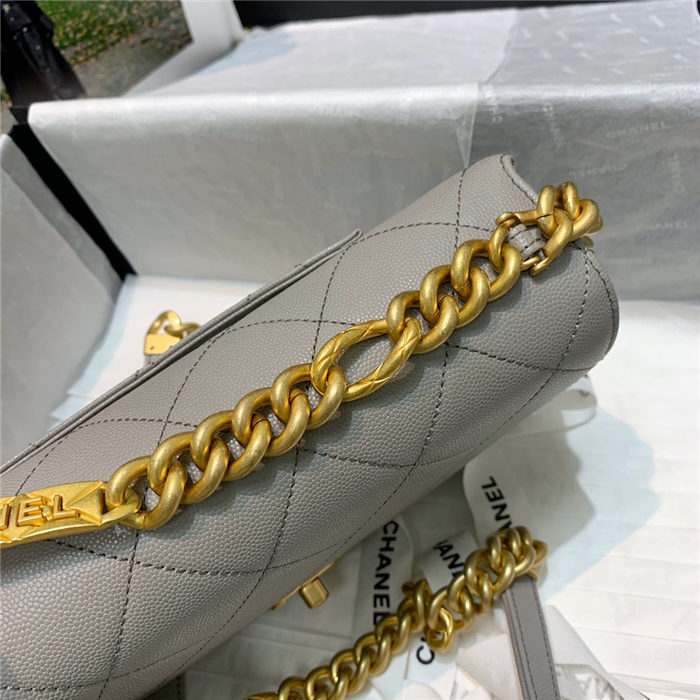 Chanel FLAP BAG Grained Calfskin & Gold-Tone Metal AS2764 Gray High