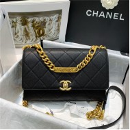 Chanel FLAP BAG Grained Calfskin & Gold-Tone Metal AS2764 Black High