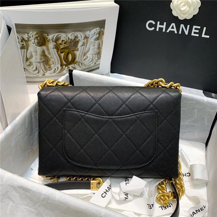 Chanel FLAP BAG Grained Calfskin & Gold-Tone Metal AS2764 Black High