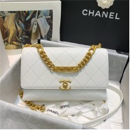 Chanel FLAP BAG Grained Calfskin & Gold-Tone Metal AS2764 White High