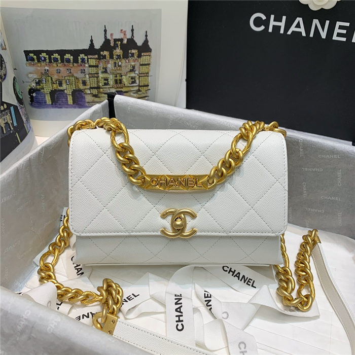 Chanel MINI FLAP BAG Grained Calfskin & Gold-Tone Metal AS2711 White High