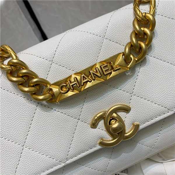 Chanel MINI FLAP BAG Grained Calfskin & Gold-Tone Metal AS2711 White High