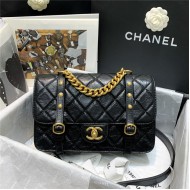 Chanel FLAP BAG Aged Calfskin & Gold-Tone Metal AS2696 Black High