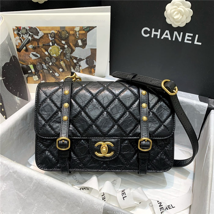 Chanel FLAP BAG Aged Calfskin & Gold-Tone Metal AS2696 Black High