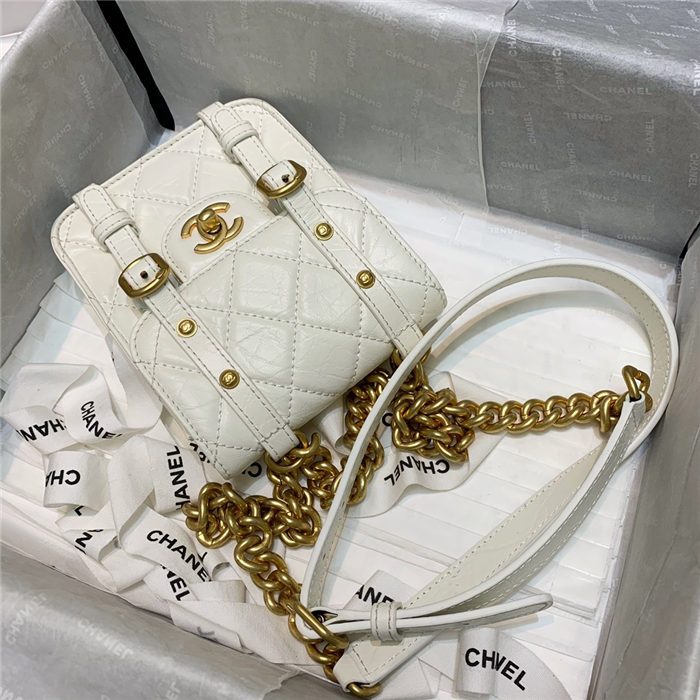 Chanel MINI FLAP BAG Aged Calfskin & Gold-Tone Metal AS2695 White High