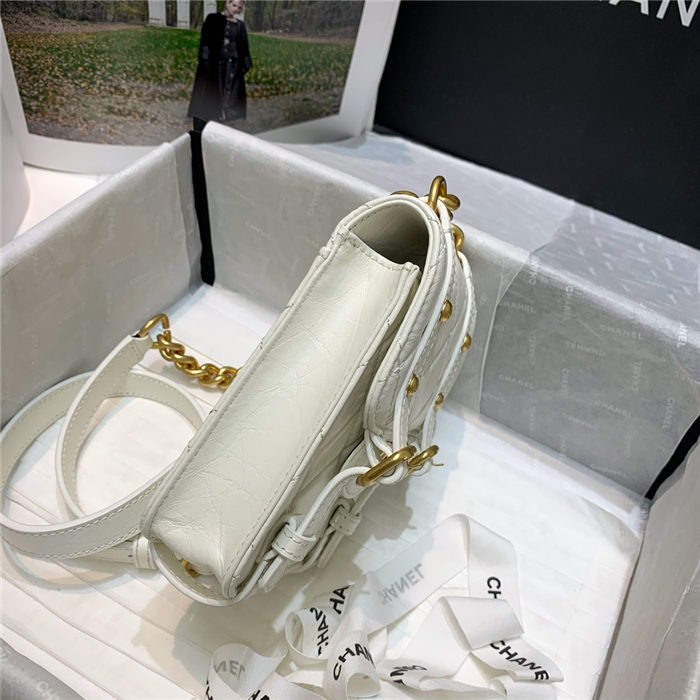 Chanel MINI FLAP BAG Aged Calfskin & Gold-Tone Metal AS2695 White High