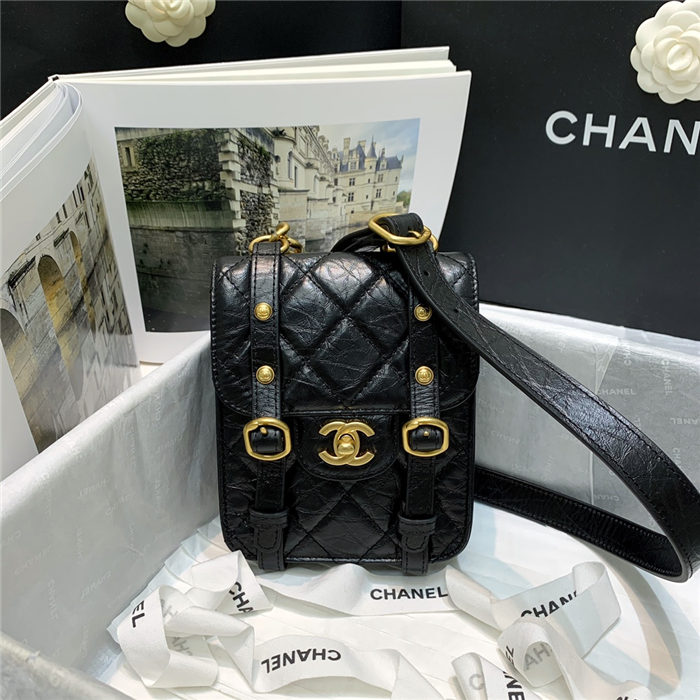 Chanel MINI FLAP BAG Aged Calfskin & Gold-Tone Metal AS2695 Black High