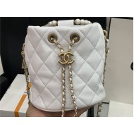 Chanel BUCKET BAG Lambskin Imitation Pearls & Gold-Tone Metal AS2608 White High