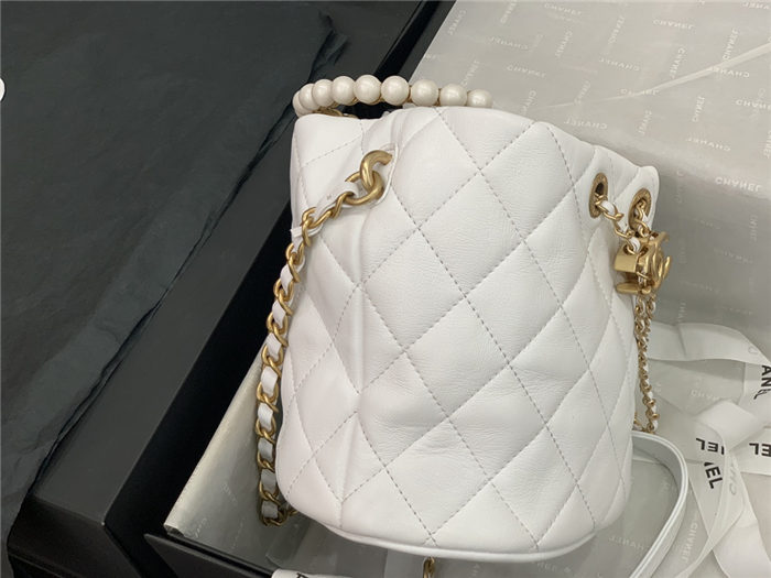 Chanel BUCKET BAG Lambskin Imitation Pearls & Gold-Tone Metal AS2608 White High