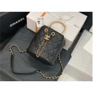 Chanel BUCKET BAG Lambskin Imitation Pearls & Gold-Tone Metal AS2608 Black High