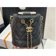 Chanel BUCKET BAG Lambskin Imitation Pearls & Gold-Tone Metal AS2608 Black High