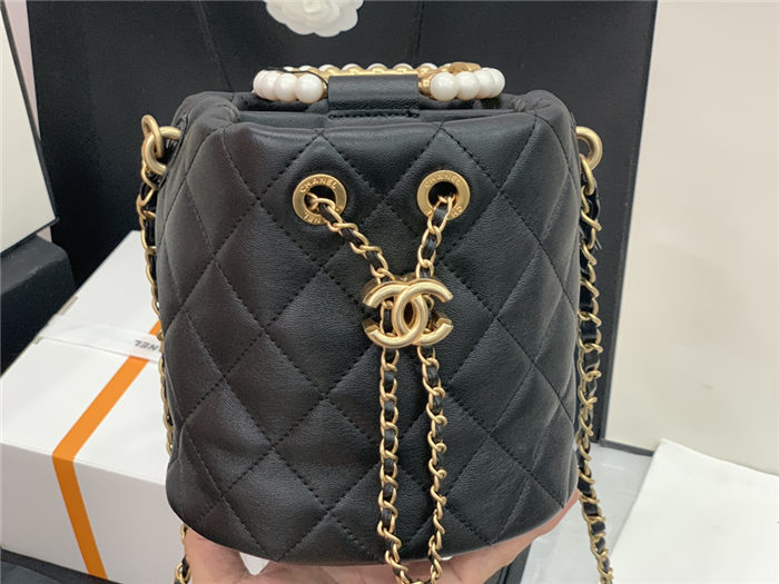 Chanel BUCKET BAG Lambskin Imitation Pearls & Gold-Tone Metal AS2608 Black High