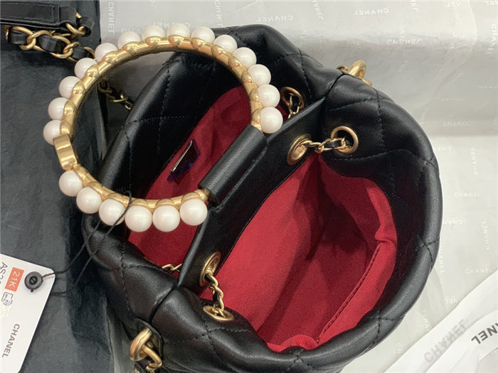 Chanel BUCKET BAG Lambskin Imitation Pearls & Gold-Tone Metal AS2608 Black High