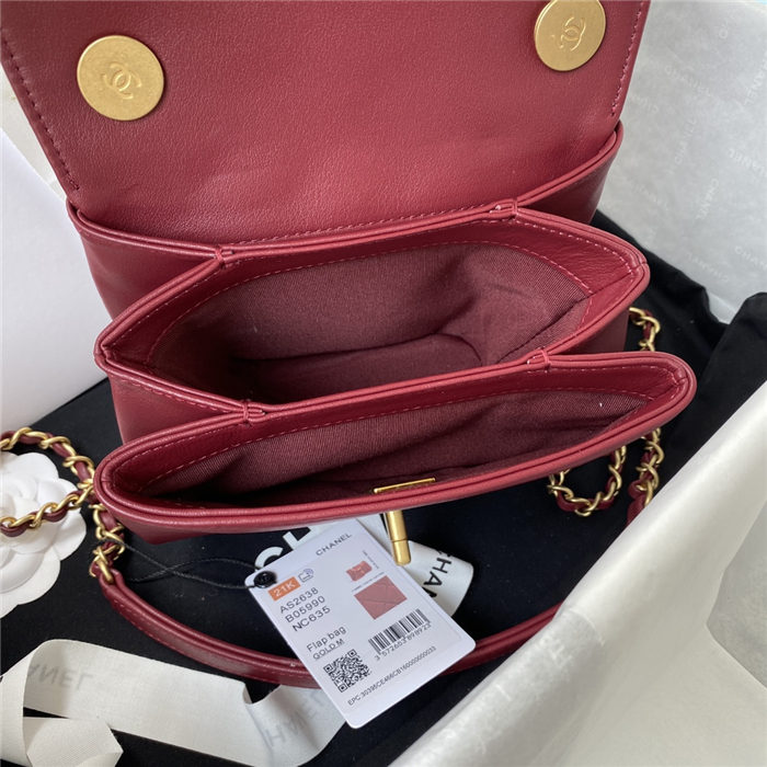 Chanel MINI FLAP BAG Calfskin & Gold-Tone Metal AS2638 Burgundy A